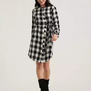 LUCKY BRAND Black White Mackenzie Plaid Dress L
